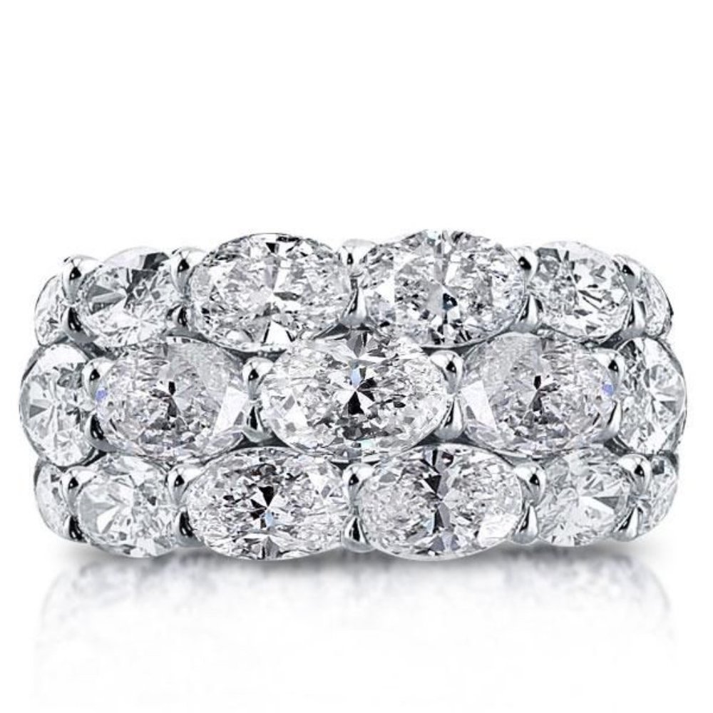925 Silver Plated Party Big Oval Gems Three Layer Promise Eternity Ring, L476 - Picture 2 of 6